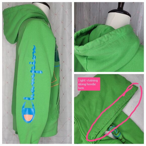 Champion Reverse Weave Lime Green‎ Hoodie Size Medium Slimepunk Milleniwave - Picture 6 of 9